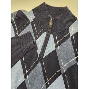 Brooks Brothers Sweater Men's‎ XL Blue Argyle Diamond 1/4 Zip Supima Cotton Knit
